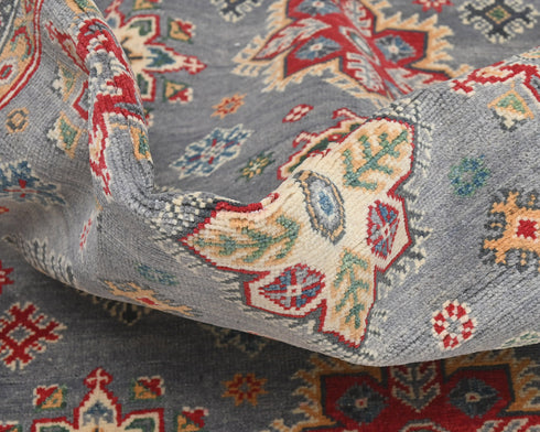 4x6 Gray Kuba Afghan Hand Knotted Wool Area Rug